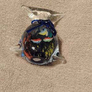 Handcrafted Glass Fish Figurine with Colorful Accents